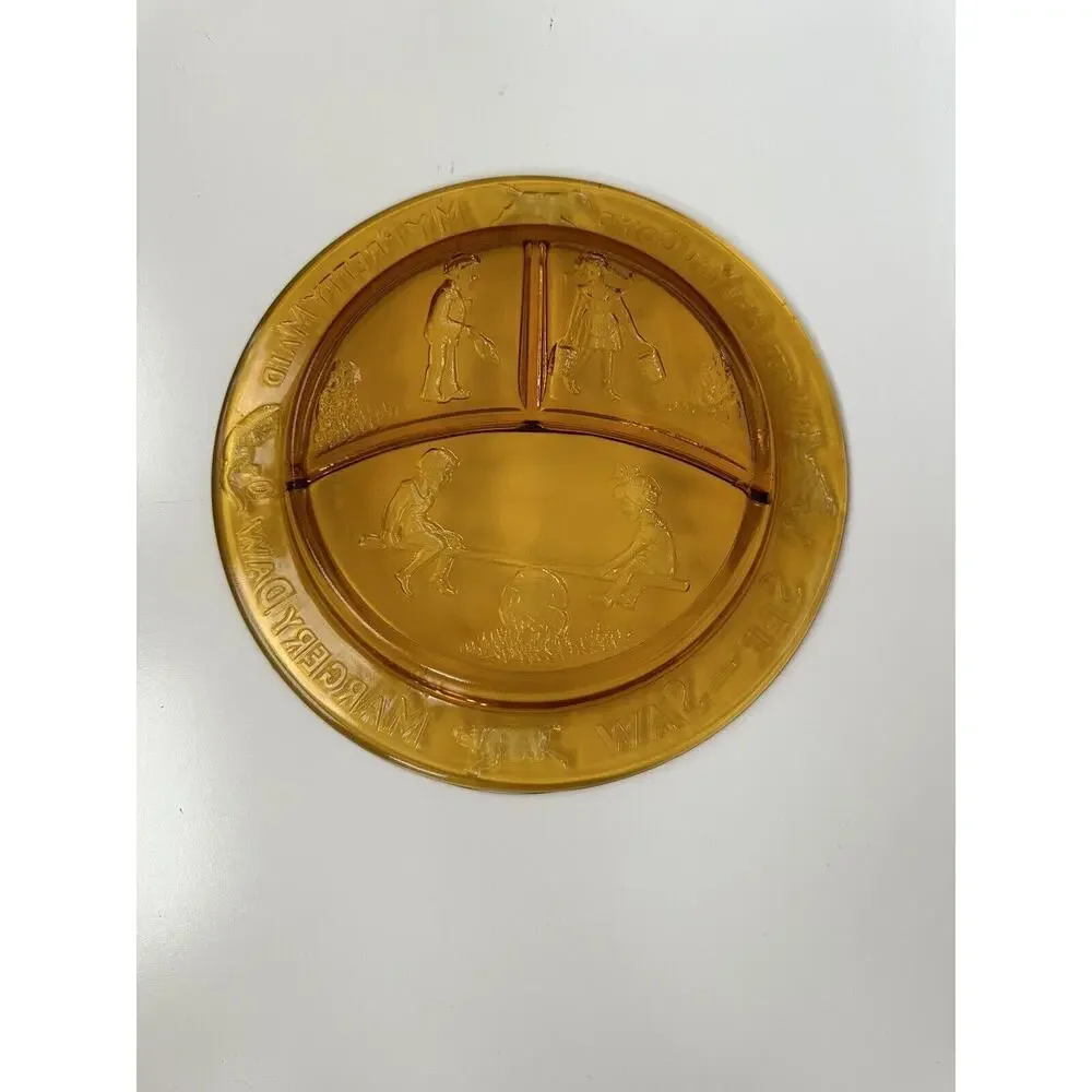 Vintage 80s Amber Tiara Glass Mother Goose Dish Set - Picture 9 of 11